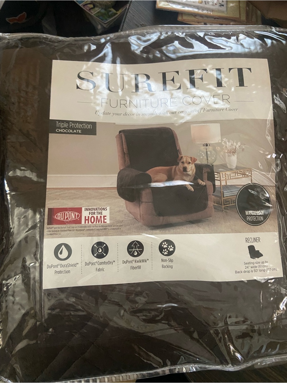 Sure Fit Chocolate Recliner Triple Protection Furniture Cover